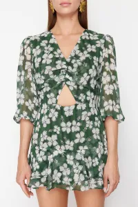 Trendyol Green Floral Patterned Cut Out Detailed Mini Lined Chiffon Woven Jumpsuit