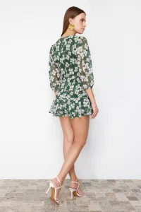 Trendyol Green Floral Patterned Cut Out Detailed Mini Lined Chiffon Woven Jumpsuit