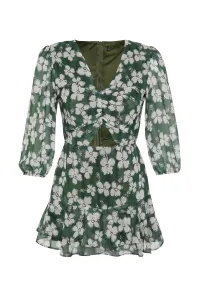 Trendyol Green Floral Patterned Cut Out Detailed Mini Lined Chiffon Woven Jumpsuit