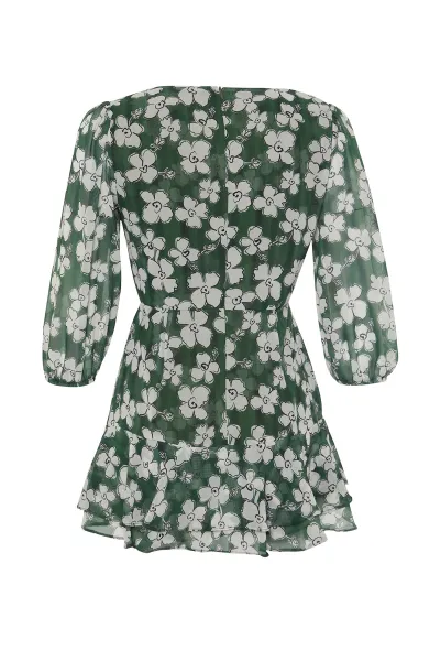 Trendyol Green Floral Patterned Cut Out Detailed Mini Lined Chiffon Woven Jumpsuit