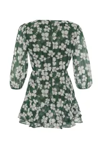 Trendyol Green Floral Patterned Cut Out Detailed Mini Lined Chiffon Woven Jumpsuit