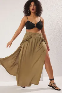Trendyol Curve Khaki Tassel Detailed Beachwear Plus Size Skirt