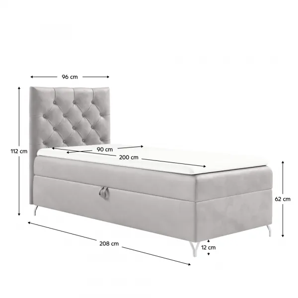 Boxspringová posteľ, 90x200, svetlosivá látka Velvet, ľavá, GULIETTE + darček