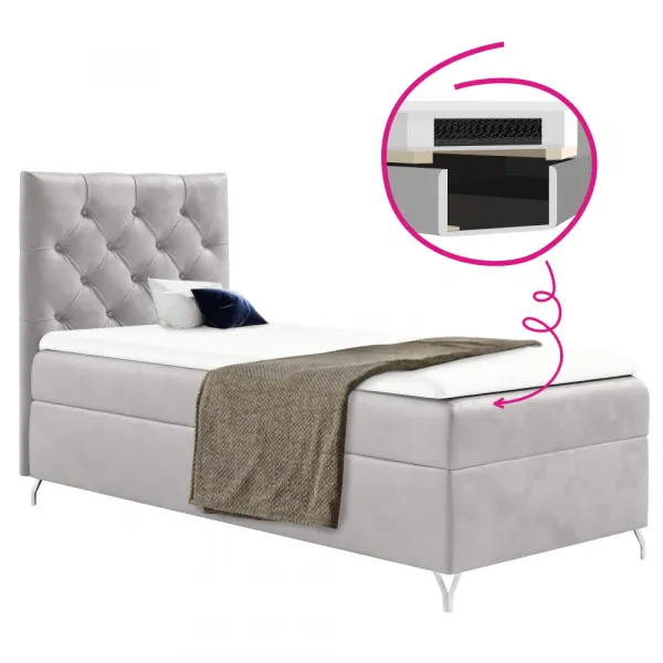 Boxspringová posteľ, 90x200, svetlosivá látka Velvet, ľavá, GULIETTE + darček