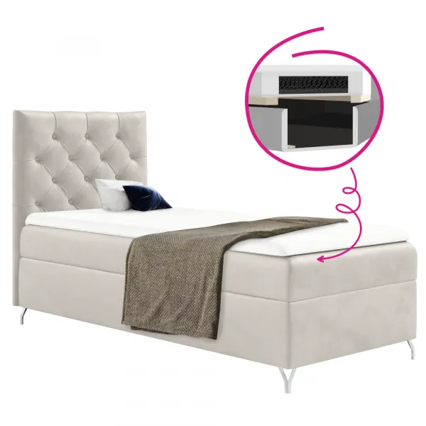 Boxspringová posteľ, 90x200, biela látka Velvet, ľavá, GULIETTE + darček
