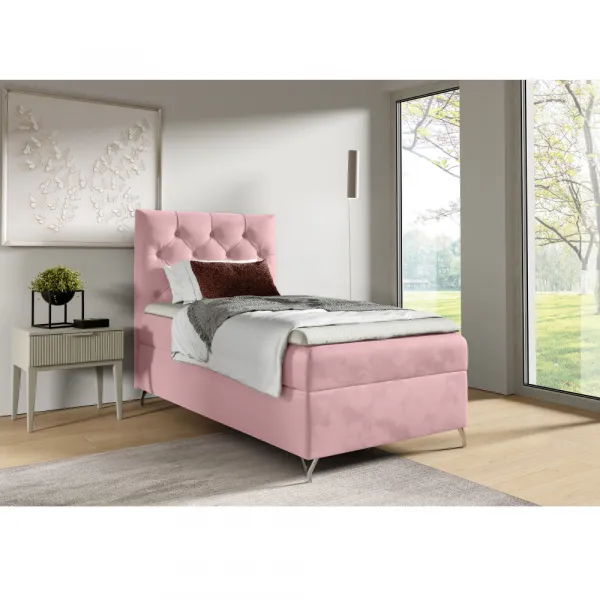 Boxspringová posteľ, 90x200, ružová látka Velvet, ľavá, GULIETTE + darček