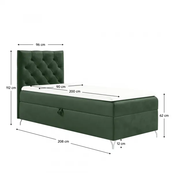 Boxspringová posteľ, 90x200, zelená látka Velvet, ľavá, GULIETTE + darček
