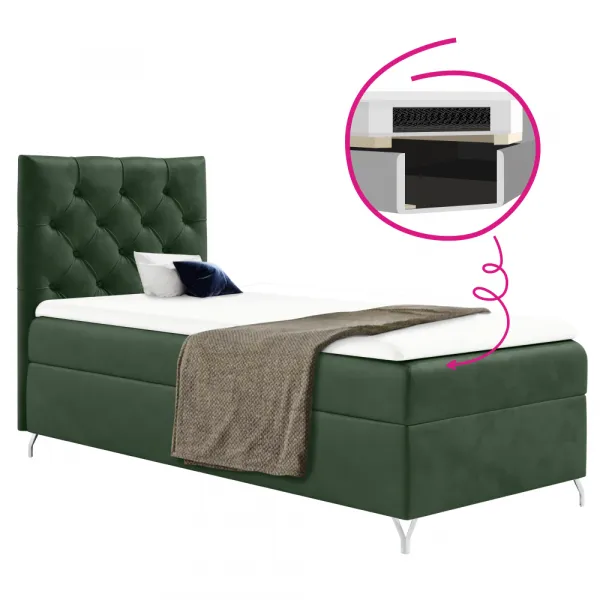 Boxspringová posteľ, 90x200, zelená látka Velvet, ľavá, GULIETTE + darček
