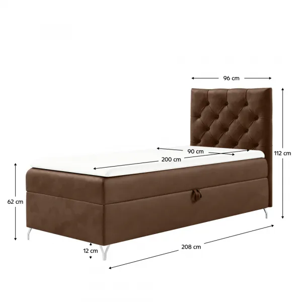 Boxspringová posteľ, 90x200, hnedá látka Velvet, pravá, GULIETTE + darček