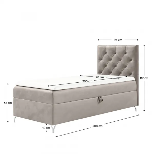 Boxspringová posteľ, 90x200, sivobéžová Taupe látka Velvet, pravá, GULIETTE + darček
