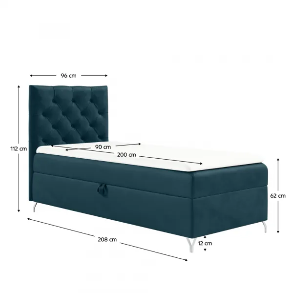 Boxspringová posteľ, 90x200, tmavomodrá látka Velvet, ľavá, GULIETTE + darček