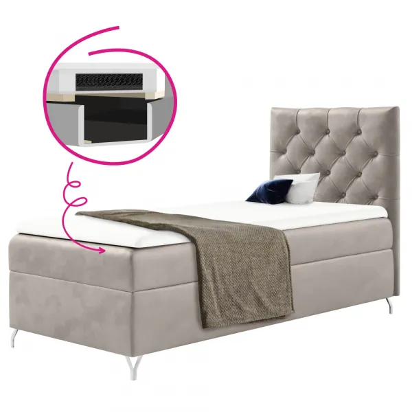 Boxspringová posteľ, 90x200, sivobéžová Taupe látka Velvet, pravá, GULIETTE + darček