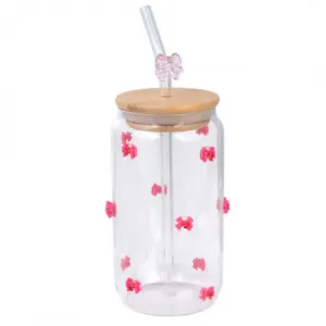 Livefy pohár so slamkou Bowy 400ml, ružový