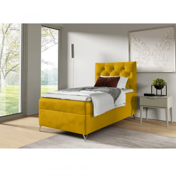 Boxspringová posteľ, 90x200, žltá látka Velvet, pravá, GULIETTE + darček