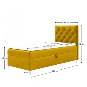 Boxspringová posteľ, 90x200, žltá látka Velvet, pravá, GULIETTE + darček