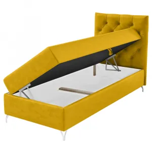 Boxspringová posteľ, 90x200, žltá látka Velvet, pravá, GULIETTE + darček