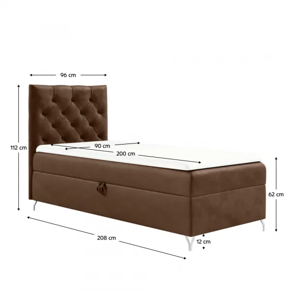 Boxspringová posteľ, 90x200, hnedá látka Velvet, ľavá, GULIETTE + darček