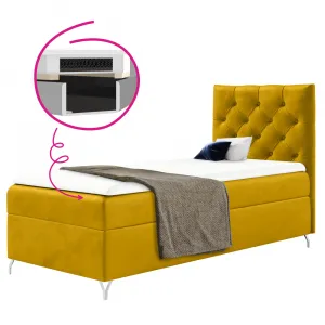 Boxspringová posteľ, 90x200, žltá látka Velvet, pravá, GULIETTE + darček