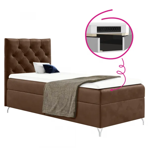 Boxspringová posteľ, 90x200, hnedá látka Velvet, ľavá, GULIETTE + darček