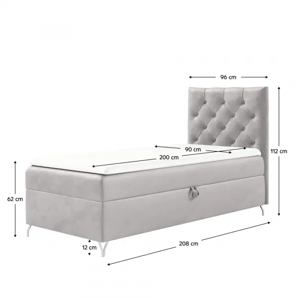 Boxspringová posteľ, 90x200, svetlosivá látka Velvet, pravá, GULIETTE + darček