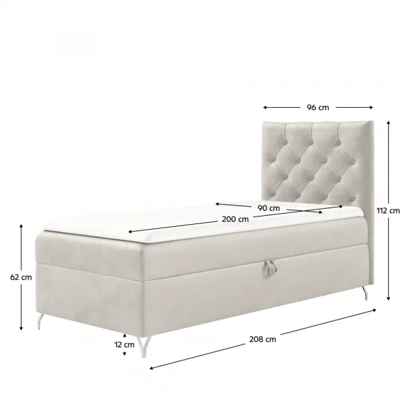 Boxspringová posteľ, 90x200, biela látka Velvet, pravá, GULIETTE + darček
