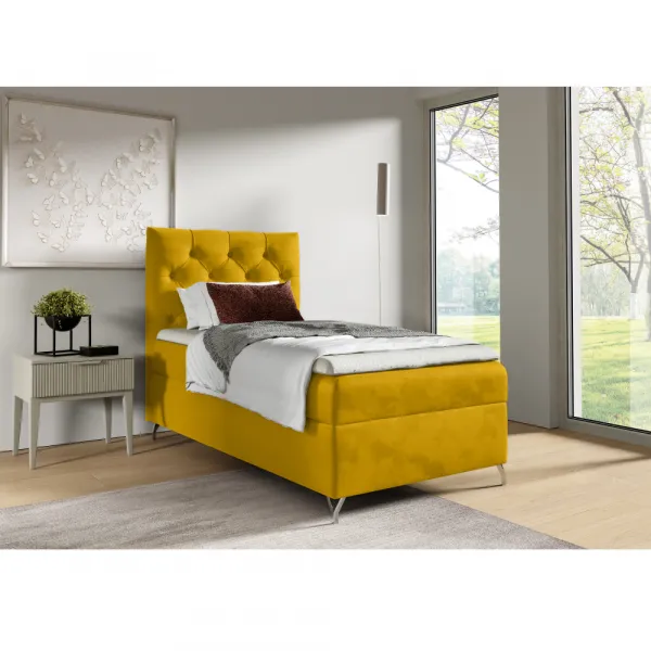 Boxspringová posteľ, 90x200, žltá látka Velvet, ľavá, GULIETTE + darček