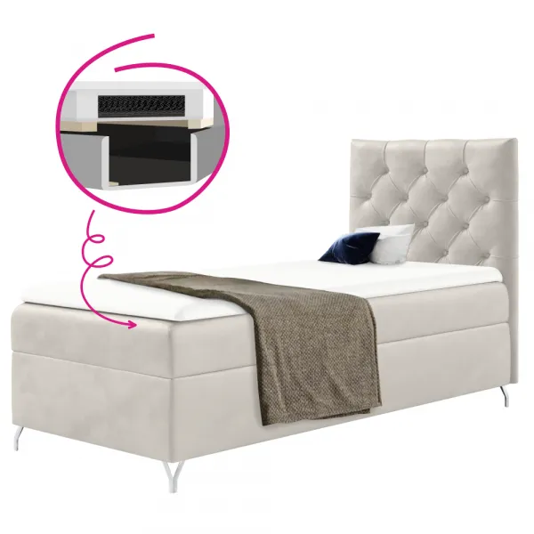Boxspringová posteľ, 90x200, biela látka Velvet, pravá, GULIETTE + darček