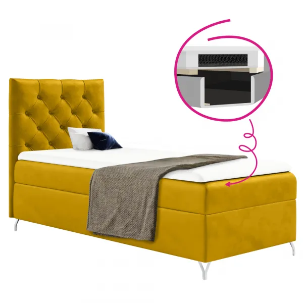 Boxspringová posteľ, 90x200, žltá látka Velvet, ľavá, GULIETTE + darček