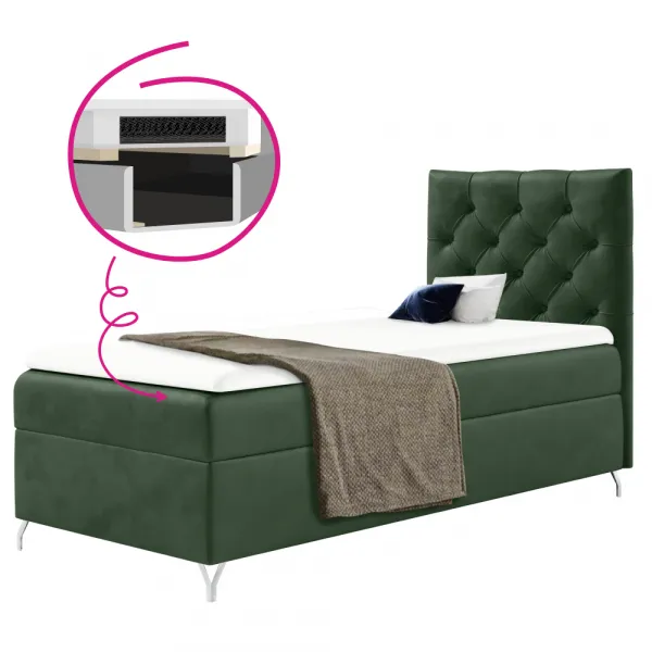 Boxspringová posteľ, 90x200, zelená látka Velvet, pravá, GULIETTE + darček