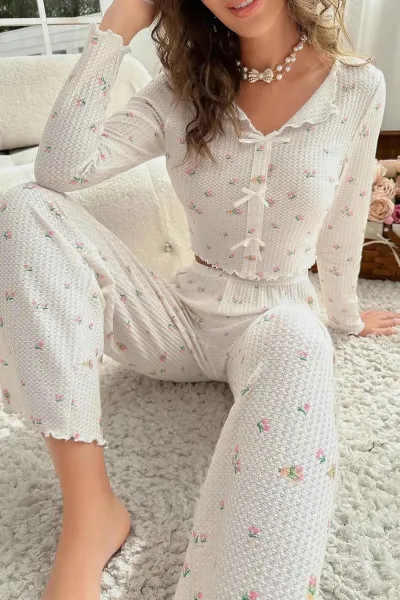 76638 Dewberry Special Fabric Printed Long Sleeve Pyjamas-MULTICOLOR