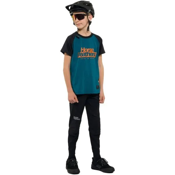 HORSEFEATHERS Detský bike dres Spike - petrol/black BLUE velikost M