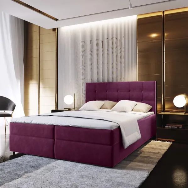 Čalúnená posteľ boxspring GLORIEN 140x200 cm purpurová Matrac: Bonell pružinová matrac