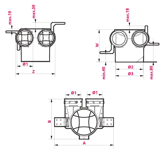 Prodmax | Distribučný box s 2 vývodmi 2x75 mm/125 mm PLAST VPB125-2
