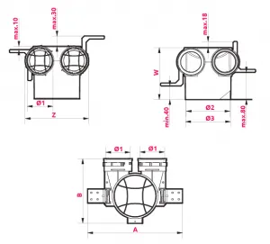 Prodmax | Distribučný box s 2 vývodmi 2x75 mm/125 mm PLAST VPB125-2