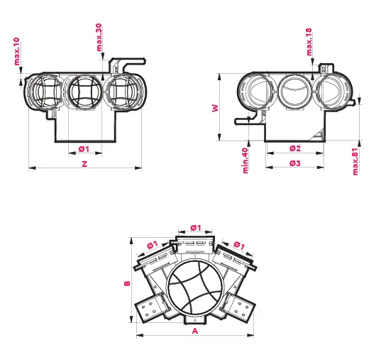 Prodmax | Distribučný box s 3 vývodmi 3x75 mm/125 mm PLAST VPB125-3