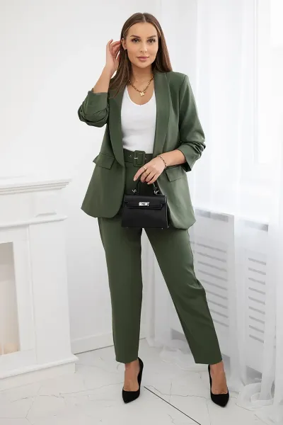 Kesi Włoski Elegantná súprava saka a nohavíc Khaki