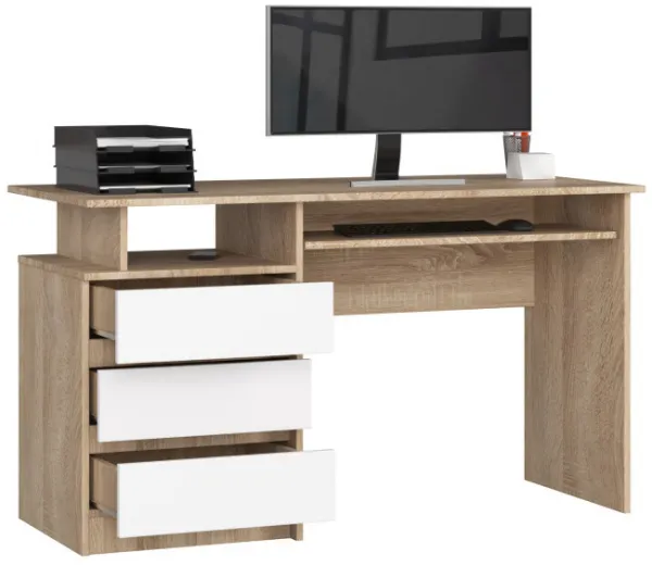 Ak furniture Volně stojící psací stůl CLP 135 cm dub sonoma/bílý
