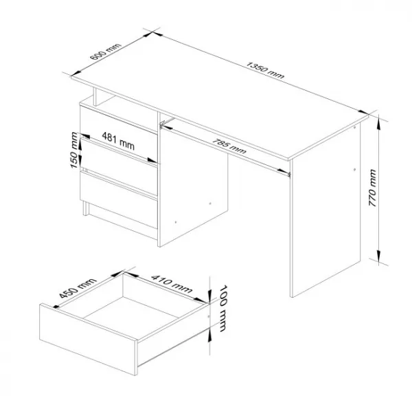 Ak furniture Volně stojící psací stůl CLP 135 cm bílý/dub sonoma