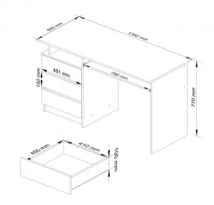 Ak furniture Volně stojící psací stůl CLP 135 cm bílý/dub sonoma
