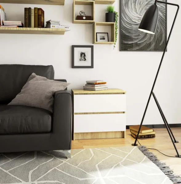 Ak furniture Komoda Kuba 60 cm - 2 zásuvky dub artisan/biela