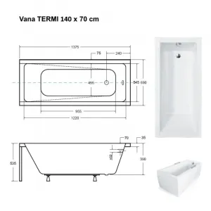 BESCO - Obdĺžniková vaňa TERME - Rozmer vane - 140 × 70 cm OLVTER14 + OLVPINOZ