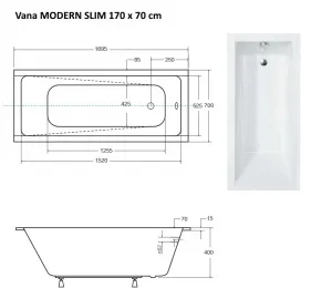 BESCO - Obdĺžniková vaňa MODERN SLIM - Nožičky k vani - Bez nožičiek, Rozmer vane - 170 × 70 cm VANMOD17SLIM