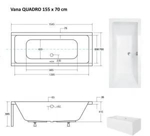 BESCO - Obdĺžniková vaňa QUADRO - Nožičky k vani - Bez nožičiek, Rozmer vane - 155 × 70 cm VANQAUD155