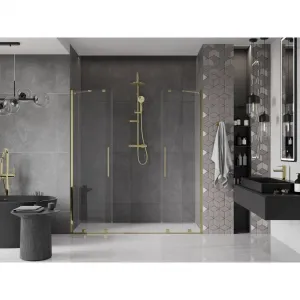 MEXEN/S - Velar Duo posuvné sprchové dvere 200, transparent, złote 871-200-000-02-50