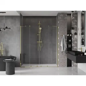 MEXEN/S - Velar Duo posuvné sprchové dvere 200, transparent, złote 871-200-000-02-50