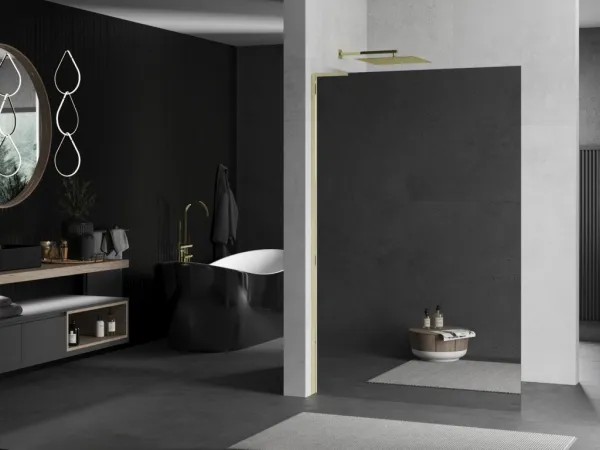 MEXEN/S - Kioto L Sprchová zástena WALK-IN 120 x 200, zrkadlové, zlato 800-120-103-50-50