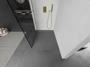 MEXEN/S - Kyoto L Sprchová zástena WALK-IN 100 x 200, čierny vzor, zlato 800-100-103-50-77