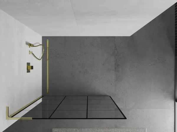 MEXEN/S - Kyoto L Sprchová zástena WALK-IN 100 x 200, čierny vzor, zlato 800-100-103-50-77