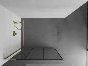 MEXEN/S - Kyoto L Sprchová zástena WALK-IN 100 x 200, čierny vzor, zlato 800-100-103-50-77