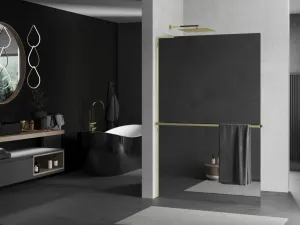 MEXEN/S - Kioto+ L Sprchová zástena WALK-IN s poličkou a držiakom uterákov 80 x 200, zrkadlová, zlatá 800-080-123-50-50